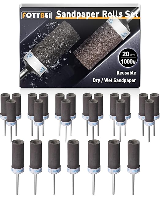 20Pcs 1000 Grit Sanding Drums Sandpaper Sticks Set for Dremel Rotary Tool with 1/8" Shank, Rotary Tool Accessories Suitable for Metal Rust Removal/Jade Polishing/Stone Grinding (1000 Grit)