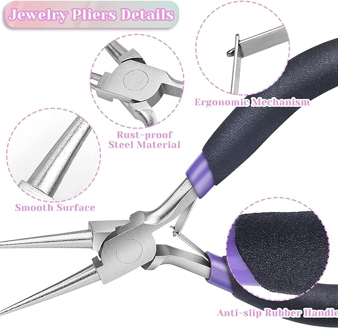 Jewelry Pliers Set, Paxcoo 3Pcs Jewelry Making Tools Kit includes Needle Nose Pliers, Round Wire Cutters for Supplies, Wrapping, DIY Crafts, Beading