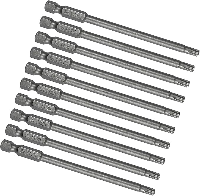 XMHF 10Pcs 75mm/3inch Long 1/4 Inch Hex Shank T25 Torx Head Magnetic Screwdriver Bits Security Tamper Proof Star 6 Point Screw Driver Set