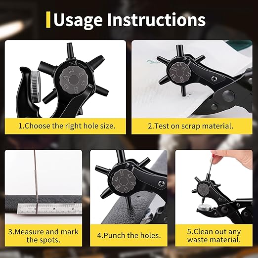 XOOL Round & Oval Leather Hole Punch Set, Upgraded Long Handle Revolving Punch Plier Kit for Belts, Watch Bands, Straps, Dog Collars, Saddles, Shoes, Fabric, DIY Home & Leather Craft Project