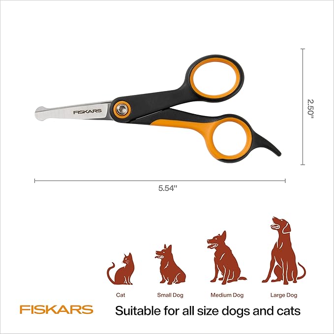 Fiskars Pet, Dog & Cat Grooming Scissors, Rounded Tips & SoftGrip Handle, Cat and Dog Supplies, 5.5?? Orange/Black, Detailing Scissors