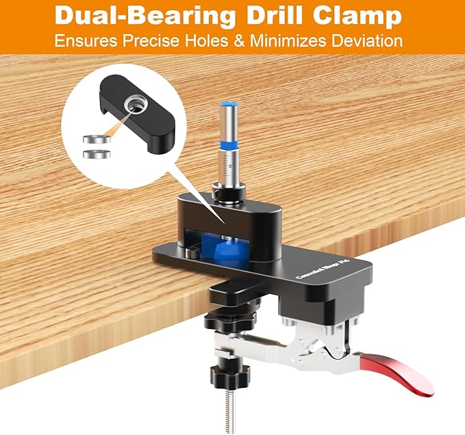 Concealed Hinge Jig with Quick Clamp, 35mm & 26mm Drill Bits Set, Aluminum Cabinet Door Hole Locator Tool with Depth Stop, Adjustable for 15-30mm Thickness Woodworking