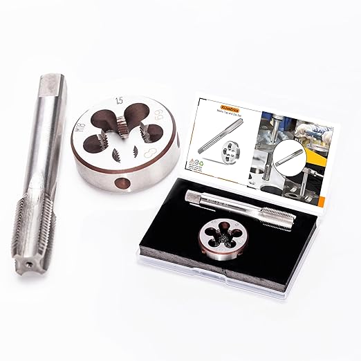 M18 x 1.5mm Metric Tap and Die Set, M18 x 1.5mm High-Speed Steel Machine Round Tap Die Set, Right Hand Thread Tap and Round Thread Die Tool
