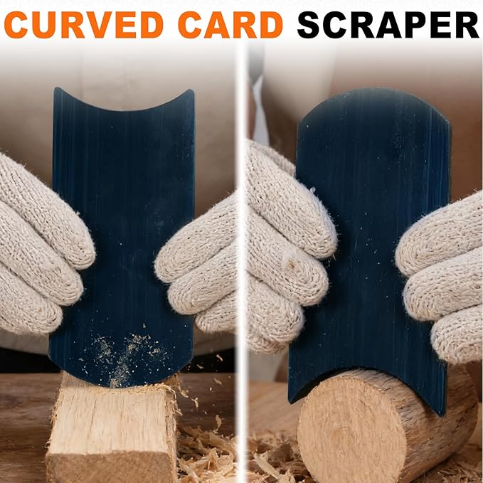 12-Piece Cabinet Scraper Set with Burnisher, 1 Curved and 1 Gooseneck Wood Scraper, Multi-Shaped Card Scrapers for Woodworking, Precision Wood Scraper Kit for Fine Finishing & Shape Shaping