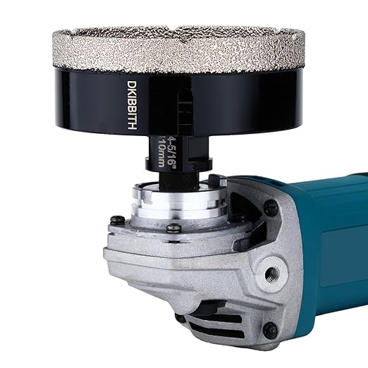 DKIBBITH 4-5/16 in Dry Diamond Core Drill Bit, Tile Hole Saw for Ceramic Porcelain Granite Quartz Marble Tiles Stone Brick Glass Block with 5/8-11 Thread Fit Angle Grinders, 110mm Black