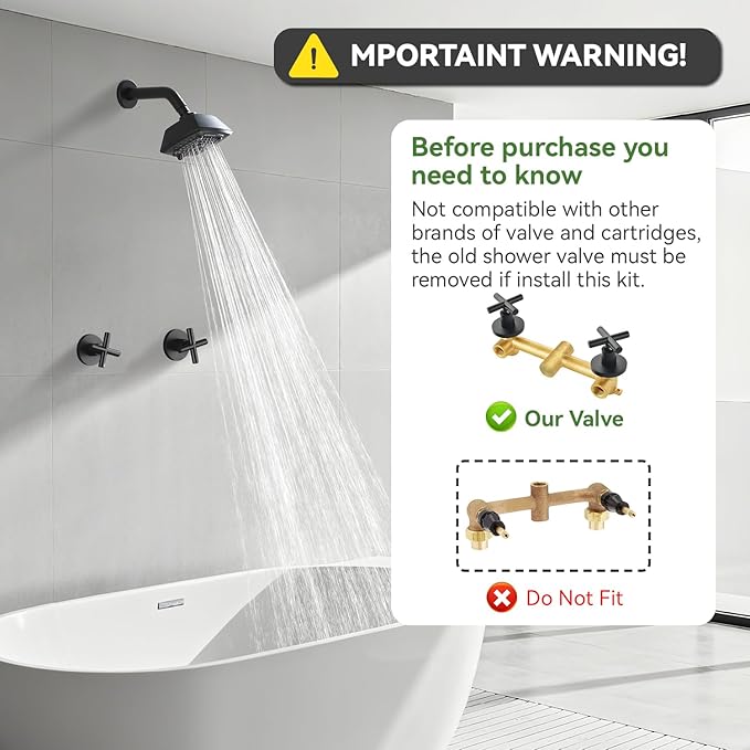 2 Handle Shower Faucet Set 6-Spray Shower Head and Handle Set Shower Trim Kit with Rough-in Valve Bathroom Shower Faucet Valve Trim Kit Matte Black