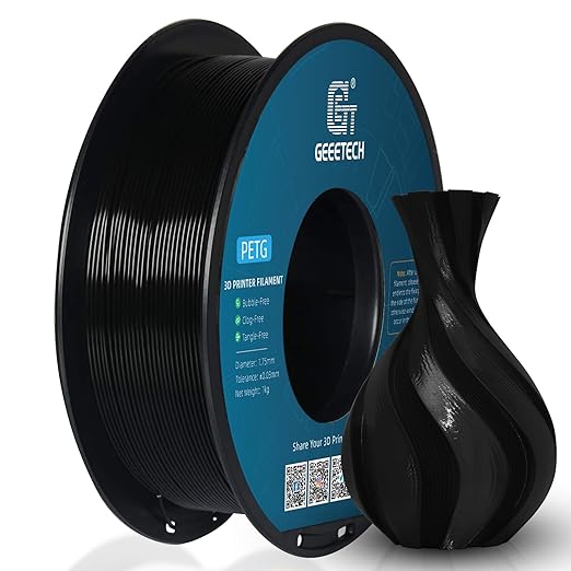 Geeetech PETG Filament 1.75mm, 1 KG (2.2lbs) Spool 3D Printer Filament, High-Toughness, 짹0.02mm Accuracy, Neatly Wound & Moistureproof, Non-Clogging Non-Stringing, Fits Most FDM Printers, Black