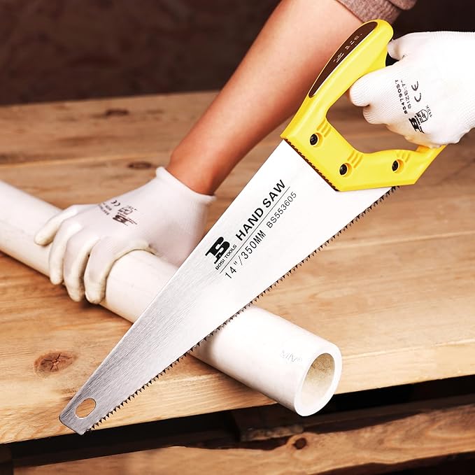 14 in. Pro Hand Saw, 11 TPI Fine-Cut Soft-Grip Hardpoint Handsaw Perfect for Sawing, Trimming, Gardening, Cutting Wood, Drywall, Plastic Pipes, Sharp Blade, Ergonomic Non-Slip Handle