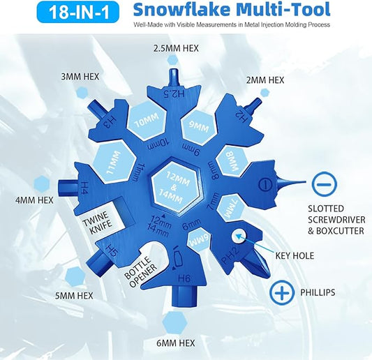 Vickay 2 Pack 18 in 1 Snowflake Multi Tool, Phillips Flat Screwdriver Kit/Wrench/Bottle Opener, EDC Camping Gear, Gifts for Men (Blue+Red)