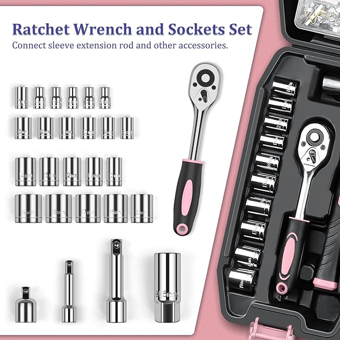 Sundpey Home Tool Kit 281-PCs - General Basic Home Auto Repair Tool Kits - Complete Portable Hand Tool Sets for Women - Tool Box Set with Socket Wrench Set & Screwdriver Sets & Hex Key & Pliers