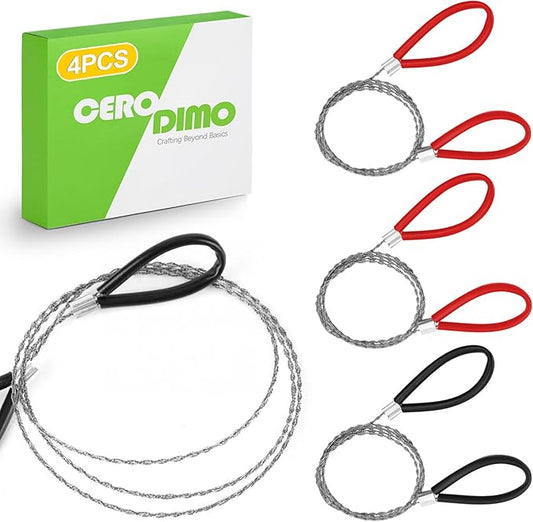 4-Pack 23.62-Inch Cable Wire Saw, Emergency Pocket Hand Saw for Camping, Hiking, Cuts PVC Pipe, Metal, Wood, and Trees - Red & Black