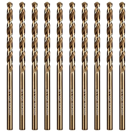 1/8 Inch HSS Twist Drill Bits 10Pcs, HPHOPE 1/8" Jobber Drill Bits Set, Straight Round Shank, Suitable for Drilling in Hard Metal, Stainless Steel, Cast Iron