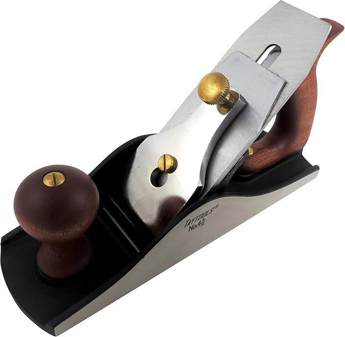 Taytools #4-1/2 Smoothing Bench Hand Plane #4-1/2, 10-1/4 Inch Sole, Lapped Sides and Sole, Guaranteed Flat Within 0.003", Ductile Cast Body, HC 55-60, Sapele Handle and Tote, .125 inch Thick Iron