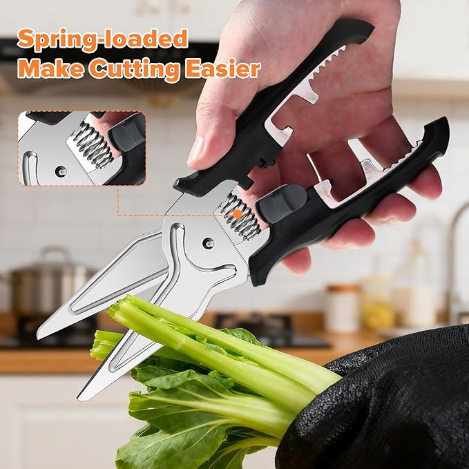 Kitchen Scissors All Purpose for Food - AJXX Kitchen Shears Heavy Duty Poultry Shears, Stainless Steel Cooking Meat Cutting Scissors with Magnetic Holder & Safety Lock, Dishwasher Safe
