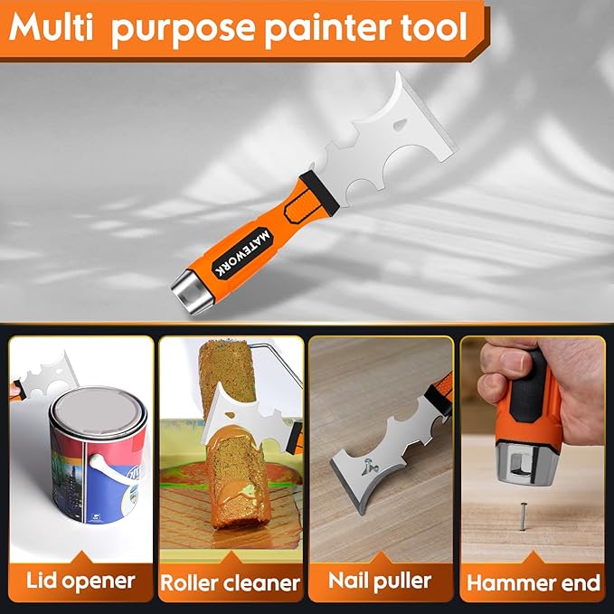 Drywall Tools, 8Pcs High Quality Stainless Steel Drywall Knife Set, Putty Knives with Mud Pan, Ergonomic Grip Tapping Knife with Hammer End for Wall Work