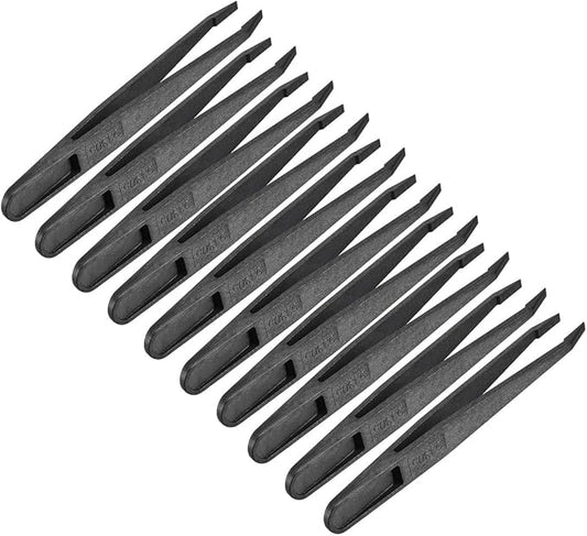 uxcell 93305 Plastic Anti-static Tweezers, Precision Slant Tip for Jewelry Craft DIY Beauty Electronics Repair Tool Black 10 Pcs