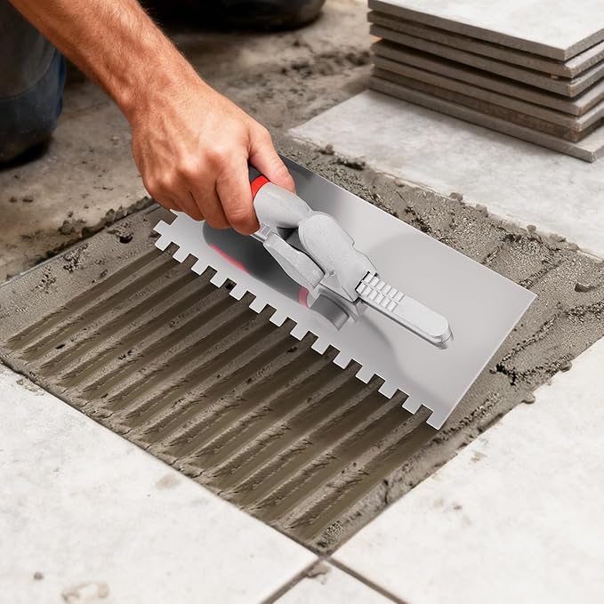 Switchable Tile Trowel Set ??6 Interchangeable Notched Blades with Quick-Lock Handle, Stainless Steel Trowel Kit for Mortar, Thinset & Tile Installation