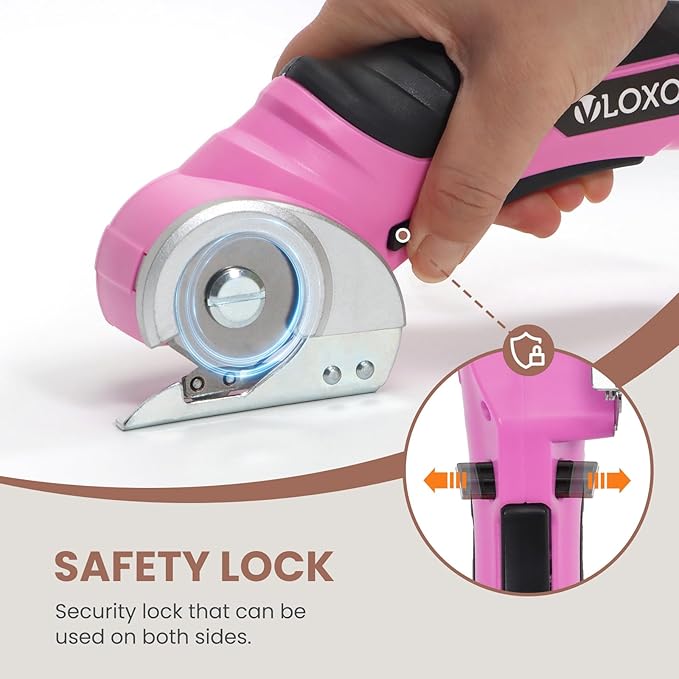 VLOXO Cardboard Cutter, Cordless Electric Scissors for Leather with Safety Lock, Box Cutter Electric Multi-Cutting Tools Rechargeable Powerful Scissors for Canvas Leather Plastic with Storage Box Pink