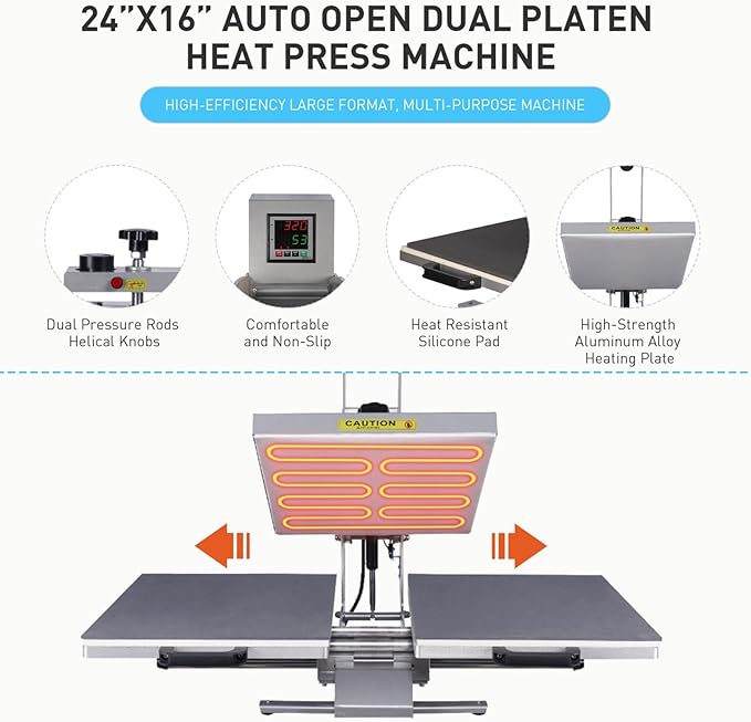 24?쓝16??Commercial Heat Press Machine, Auto Open, for T-Shirts, Garments, Bags, Textile, Curtains, Digital Industrial Sublimation Printer for Sublimation, Vinyl, Heat Transfer Projects