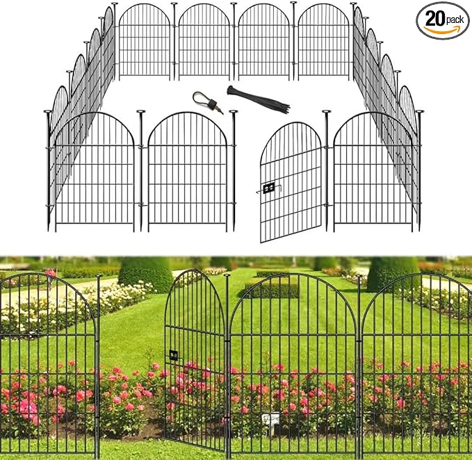 Tall Garden Fence with Gate, 40 in(H) x 45 Ft(L) Dog Fence Outdoor for Yard, 20 Panels Rustproof Metal Wire Animal Barrier Fences, Temporary Fencing for Dogs Rabbits, Arched