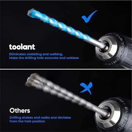 toolant 3/16" Concrete Drill Bit Set & Masonry Drill Bit Set, Shockproof Hex Shank Hammer Drill Bit Set for Glass/Brick/Plastic/Cement/Tile, Industrial Strength Carbide Drill Bit Tip 1/4" Box of 10