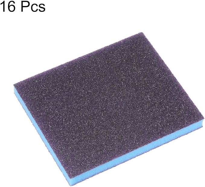 HARFINGTON 16pcs Medium Grit Sanding Sponge Blocks 120-180 Grit Foam Sanding Block Pad for Polishing Kitchen Metal Wood Drywall, 120x100x12mm, Purple