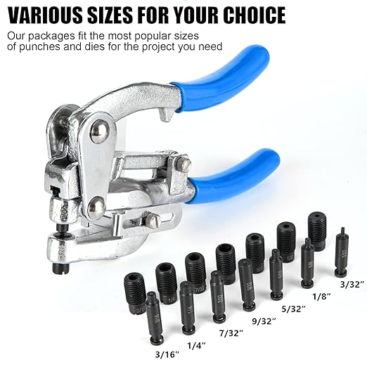Metal Hole Punch Tool Set - Professional Heavy Duty Hole Punch for Metal - Hand 3/32in to 9/32in for Aluminum, Brass and Steel Sheet with Storage Box - Blue