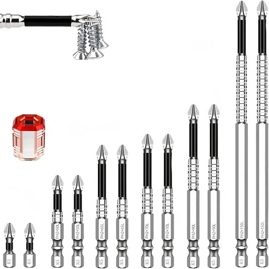 12Pcs High Magnetic Screwdriver Drill Bit Set, 2025 New K5 Impact Resistant Anti-Slip Magnetic Electric Screwdriver Set for Home DIY Professional Use-25 50 65 70 90 150mm