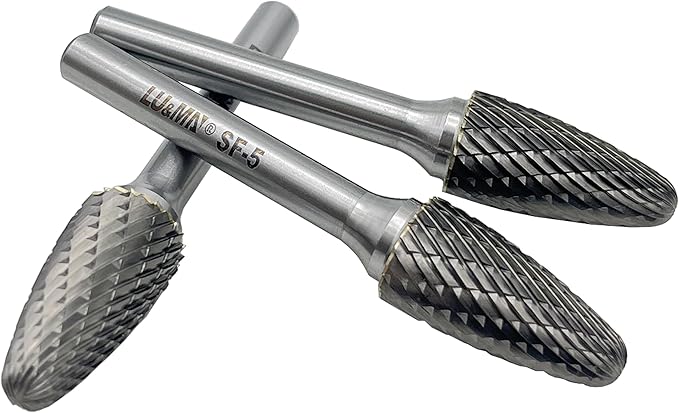 LU&MN SF-5 Tungsten Carbide Burr Tree Shape Radius End Double Cut Rotary Burr File (1/2??Cutter Dia X 1?쒬utter Length) with 1/4'' Shank, 3PCS