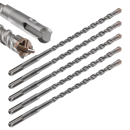 5pcs 5/16" X 8"-6" Cross-Type Double Thread Carbide Drill Bits for Concrete, Brick, Stone, Hammer Drill Bits