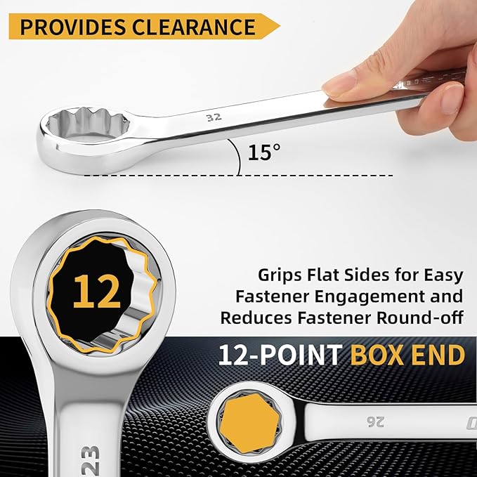 GRENPRO Metric Wrench Set, Large Wrench Set Metric and Standard, 7PC 23mm, 24mm, 26mm, 27mm, 30mm, 32mm Long Open End Wrench Tool Roll Up Pouch with Gauge, Combination Wrenches Sets with Color Ring