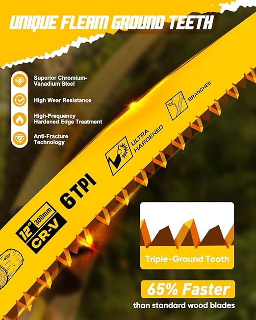Wood Pruning Reciprocating Saw Blades,12 Inch Japanese Teeth Pruning Blades for Reciprocating Saw,Arc Curved Sawzall Blades for Fast Tree Trimming & Wood Cutting (3 Pack/6TPI)
