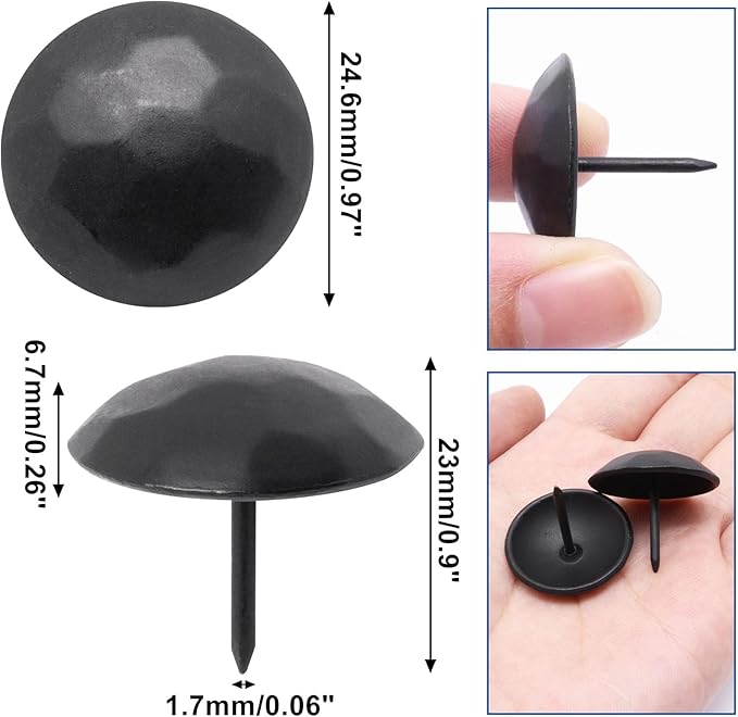 YuGtcen 50pcs Big Upholstery Tacks, Decorative Nails Thumb Tacks Metal Upholstery Nails for Wood Upholstery Pins Vintage Furniture Tacks (25x23mm, Matte Black)