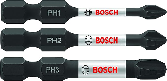 BOSCH ITPHV203 3-Piece 2 In. Phillips Impact Tough Screwdriving Power Bits Assorted Set