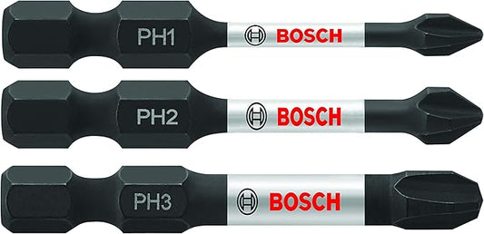 BOSCH ITPHV203 3-Piece 2 In. Phillips Impact Tough Screwdriving Power Bits Assorted Set