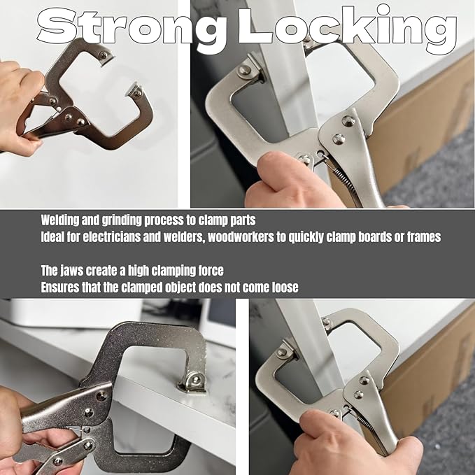 4Pcs C Clamp Locking, 2Pcs 6 inch, 9 inch, 11 inch Heavy Duty Welding Clamps Pliers Set Vise Grip Clamps with Swivel Pad for Electrician Maintenance, Wood Working, Welding Craftsmen Home Workshop Farm