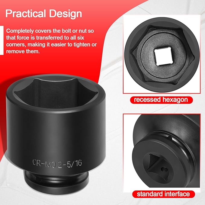 8PCS 3/4" Drive Spindle Axle Nut Impact Large Socket Set, 2-1/16" to 2-1/2", CR-MO Steel, 6-Point