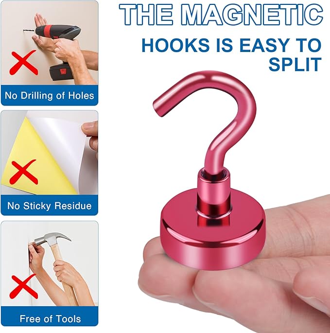 LOVIMAG Cruise Essentials, 170Lbs Cruise Door Magnets, Red Magnet Hooks for Cruise Cabin Strong Magnetic Hooks for Hanging, Refrigerator, Celling -6 Pack