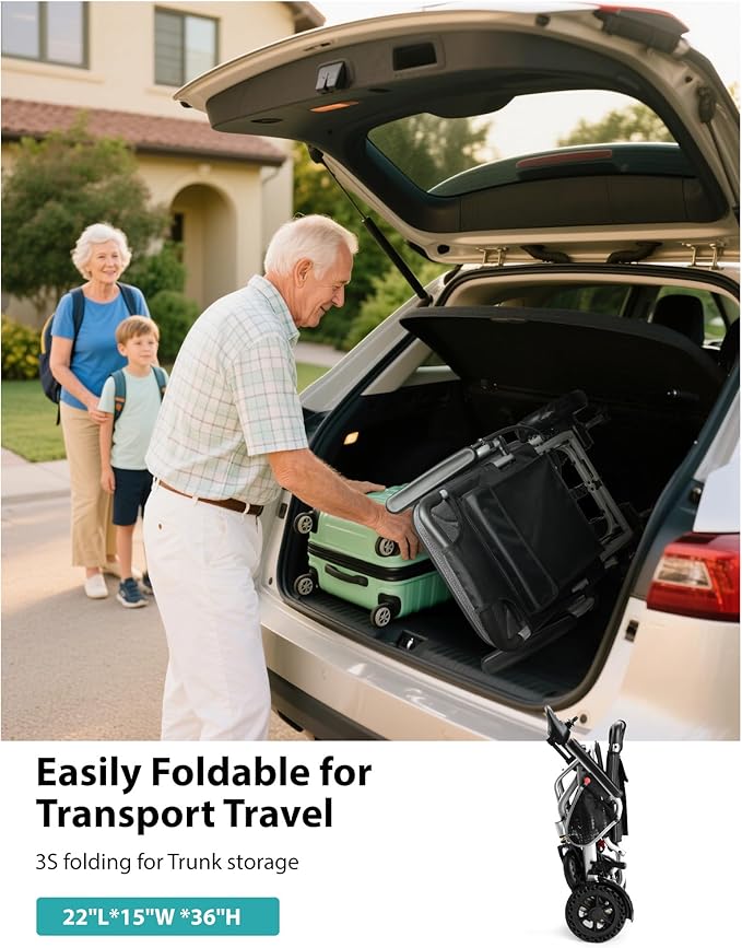 Goldseason 330lb Bearing Portable Electric Wheelchair for Adults & Seniors ??33lbs Lightweight Electric Wheelchair, Side Pockets for Essentials, Airline Approved for Travel, Silver-Gray
