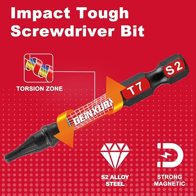 51 Pieces T7 Impact Tough Magnetic Screwdriver Bit Set, 2 In. #7 Torx Head Power Bit Set, S2 Alloy Steel T7 Star Bit with 1Pc Impact Bit Holder
