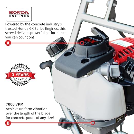 Tomahawk 1.6 HP Honda Gas Vibrating Concrete Power Screed Motor with 14ft, 12ft, and 10ft Blades Bull Float Honda GX35