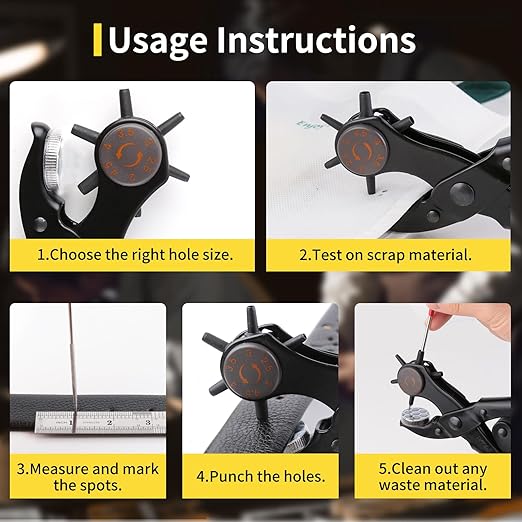 XOOL Upgraded Long Handle Leather Hole Punch Set, Punch Pliers with Effort-Saving Design, Ideal for Belts, Shoes, Saddles & DIY Leather Work