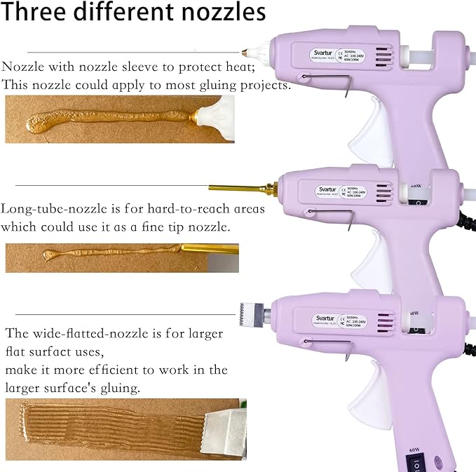 Full Size Hot Glue Gun with 60W/100W/OFF Switch, 9.8ft Extra-long Power Cord Industrial Glue Gun with 2 Nozzles, 15 Glue Stick, Dual Power High Temp Hot Melt Glue Gun Large with Case for Craft, Purple