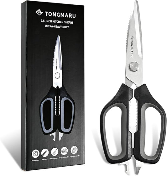 Kitchen Scissors, Super Heavy Duty Kitchen Cooking Scissors with 3.0mm thickness, All Purpose 9.5-inch Shears, Dishwasher Safe, Serrated Blades, Poultry Scissor, Bottle Opener function (1 Pack)