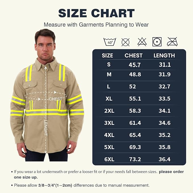 SKSAFETY 7oz FR Shirts for Men, Welding Shirt Hi Vis Flame Resistant 100% Cotton Fire Retardant Longsleeve Shirt CAT2