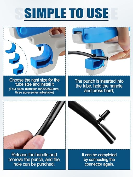 Kalolary 2Pcs Drip Irrigation Hole Punch, Drip Irrigation Tubing Hole Punch Lawn Garden Watering Tube Punch for 16/20/25/32 mm PE Pipe and Easier Emitter Insertion with 3 Punch Diameter Adjustment