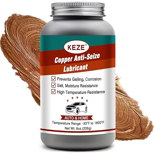 Keze Anti Seize Lubricant Copper Grease High Temp Anti-Seize Spark Plug Grease Prevent Salt and Moisture Heat Resistant Auto Lubrication Bottle Brushes for Caliper Pin Oxygen Sensor Lawnmower, 8 Oz