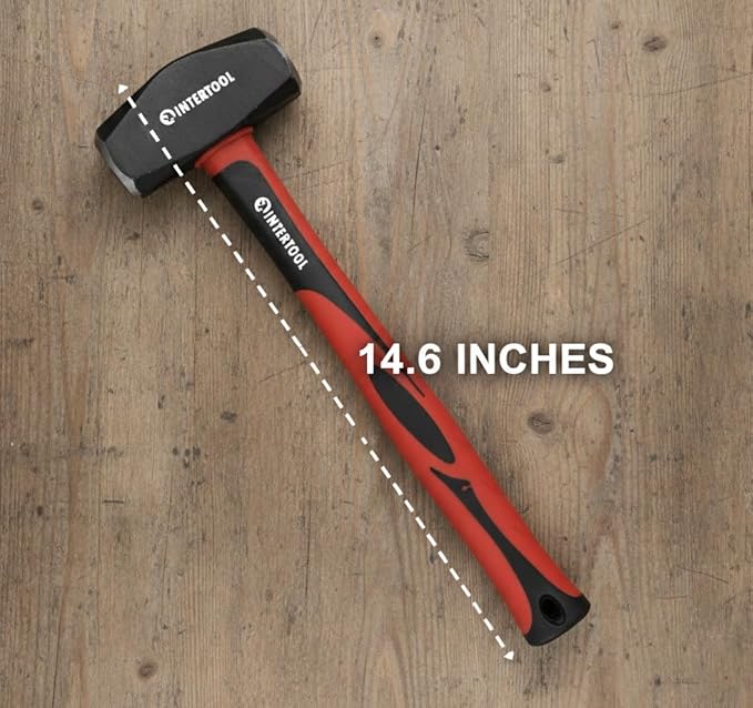 INTERTOOL 4 lbs Small Sledge Hammer | Drilling/Crack Mini Sledgehammer with Heavy-Duty Steel & Shock Absorbing Non-Slip Fiberglass Handle | HT08-0247