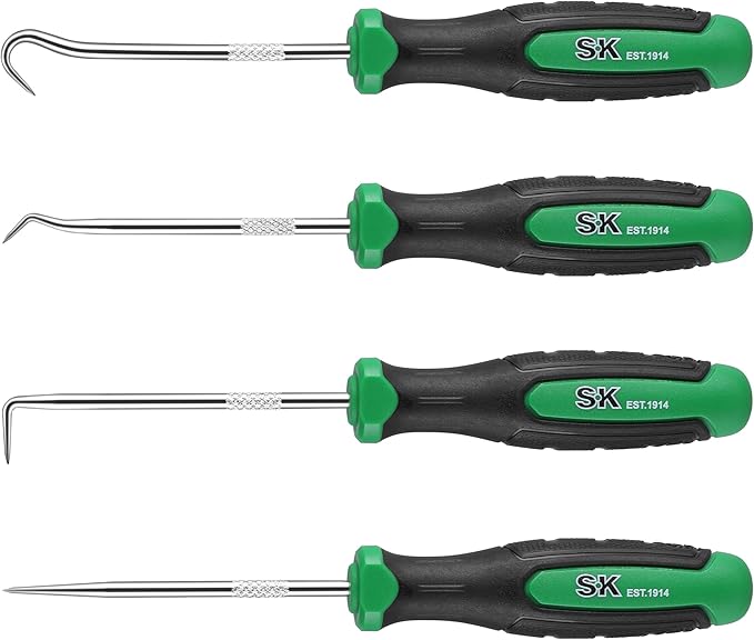 SK 4 Piece Hook and Pick Set, Straight Pick, Offset Pick, 90째Pick and Hook, Ideal for Auto and Electronics Maintenance Tools