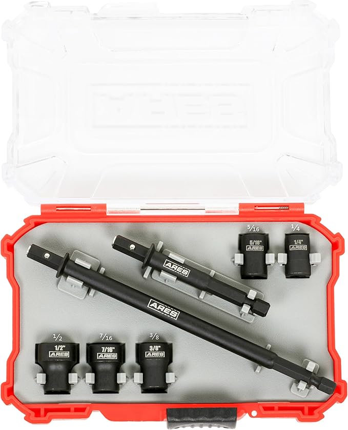 ARES 27086 ??Nut Driver Set ??SAE Magnetic 7-Piece ??Detachable and Cleanable ??Radial 6 Point Drive Sockets Load on Flats - Removable Socket Ends for Easy Cleaning ??Heavy Duty CR-V Steel